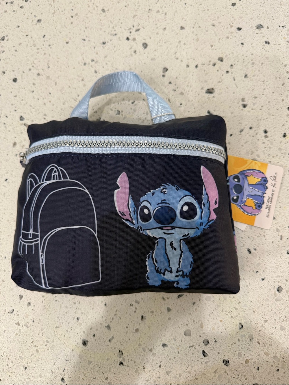 New Disney Blue Stitch Packaway Backpack Pouch